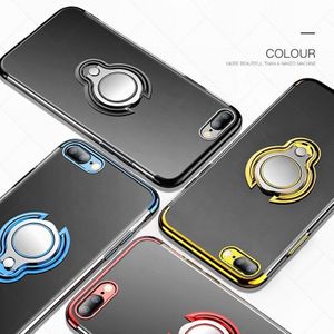 Ring Stand Houder Transparant Clear Plating Zachte TPU Telefoon Case Voor iPhone 7 8 Plus Cover