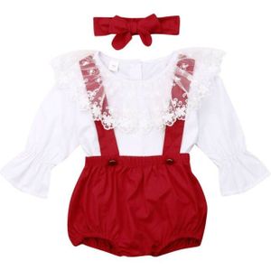 Prinses Pasgeboren Baby Meisjes Rode Kleding Set Kant Lange Mouwen Tops + Shorts Algehele + Hoofdband Kerst Baby Meisje Kostuums