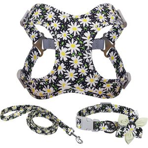 Bloem Gedrukt Halsband Harness Leash Set Nylon Kleine Medium Grote Honden Harnas Vest Kraag Riemen Voor Chihuahua Puppy Pet