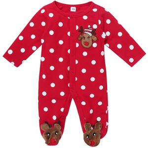 Elanden Applique Baby Meisjes En Jongens Kleding Baby Ronde Hals Lange Mouw Stippen Print Jumpsuit Romper Pasgeboren Kleding