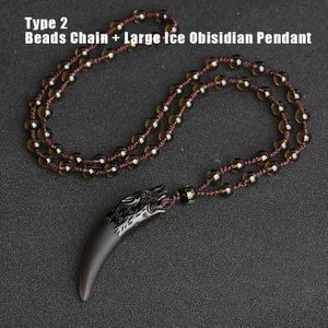 Wolf tand Zwart Obsidiaan Hanger Ketting Amuletten En Talismannen Paar Natural Stone Ketting Voor Vrouwen Mannen Geluk Sieraden