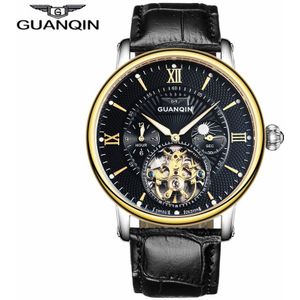 GUANQIN Luxe Top Tourbillon Skeleton Horloge Mannen Mode Casual Lederen Automatische Mechanische Horloge Relogio Masculino