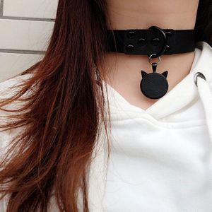 Zwart Pu Leer Ketting Punk Holografische Harajuku Meisje Choker Bar Mode Stage Hals Kit Head Sieraden Overdreven Kraag