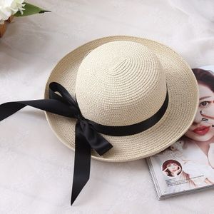 Zomer Schipper zon hoeden cap Lint Ronde Flat Top Stro strand hoed Panama Hoed voor vrouwen uv-bescherming cap zonnehoeden