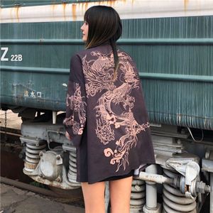 Japanse Kimono Wilde Vest Vrouwen Zomer Patroon draak Loong Print Blouse Jas Mode Causale Vesten Top Kleding