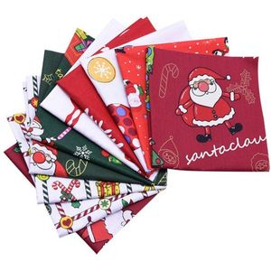 10Pcs Kerst Decoratie Doek Rode Kerstman Sneeuwpop Gedrukt Katoenen Doek Stof Voor Diy Naaien Patchwork Handwerken 25x25cm