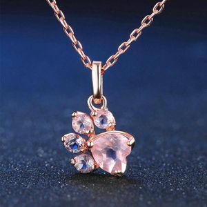 Trendy Leuke Rose Gold Beerpoot Hond Kat Klauw Roze Ketting Shin Zirconia Footprint Kettingen Voor Vrouwen Liefde Sieraden