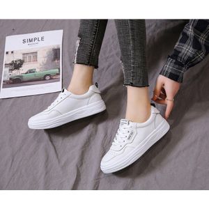 Women Walking Shoes Sneakers White Women Leather Flat Low Heel Platform Ladies Lace Up Breathable E14-30