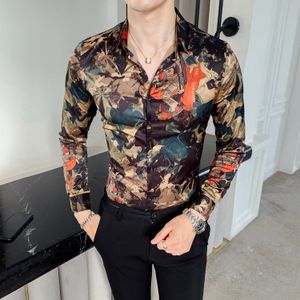 Leaf Print Shirt Mannen Bloem Overhemd Casual Shirts Slim Fit Party Dress Shirt Mode Herfst Lange Mouw Digital Print mannen 4xl