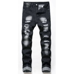 Herfst Winter Zwart Denin Jeans Mannen Rechte Slanke Plus Size Gebleekte Ripped Volledige Lengte Gat Cowboy Broek Mannelijke Engeland Stijl