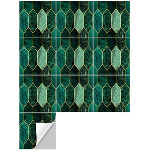 20X20cm Groene Vergulden Mozaïek Tegel Sticker Waterdichte Zelfklevende Pvc Muurstickers Voor Badkamer Keuken Grond Paster Decor