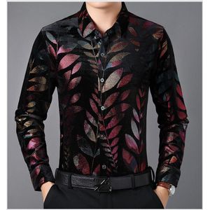 Mens Luxe Goud Fluwelen Shirts Herfst Heldere Kleuren Velours Kleding Lange Mouw Mannelijke Bloemen Fluwelen Jurken