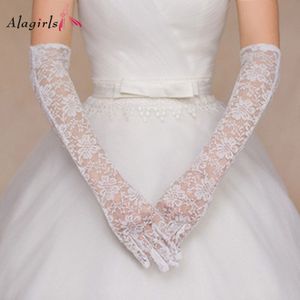 Elegante Lange Kant Bruids Handschoenen Witte Bruiloft Accessoires Wit