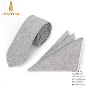 Brand Mannen Katoen Stropdas Set Stropdas Hanky Pochet Gravata Solide Classic 6 cm Ties Mode Bruiloft stropdas Voor Man