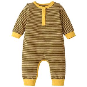 Herfst Katoen Peuter Baby Meisjes Jongens Kleding Rompertjes Ademende Lange Mouwen Gestreept Button Jumpsuit Kleine Baby Casual Kleding