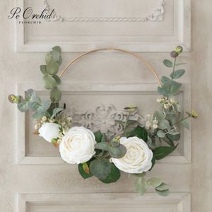 Peorchid Bruidsboeket Bloem Meisje Bruidsmeisje Handheld Guirlande Gold Metal Ring Krans Opknoping Kunstmatige Bloem Bruiloft Decor