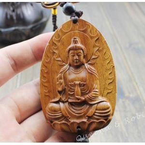Chinese Knoop Houtsnijwerk Vlam Guan Kwan Yin Standbeeld Boeddha Auto Hanger Amulet