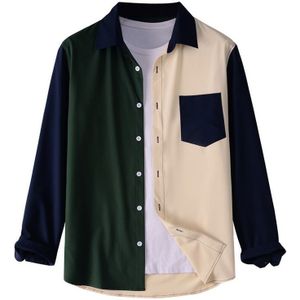 Mannen Losse Shirt Revers Kraag Shirt Stiksels Kleur Corduroy Lange Mouwen Button Shirt 2 Zakken Mannelijke Casual Streetwear Shirt