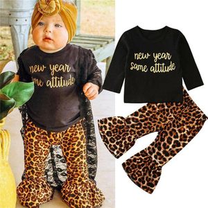 Brand Peuter Baby Meisjes Brief Print Blouse Tops + Luipaard Lange Broek 2 STUKS Outfits Herfst Winter Kleding