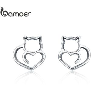 Bamoer Authentieke 925 Sterling Zilver Leuke Kat Kleine Stud Oorbellen Voor Vrouwen Sterling Zilveren Sieraden SCE271