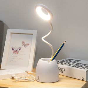 Tafellamp Leds Usb Opladen Touch Buigbare Bureaulamp Oogbescherming Leren Slaapzaal Multifunctionele Pen Houder