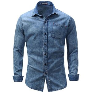 Camisas Para Hombre Europese Amerikaanse Denim Shirt Grote Maat Mannen Revers Lange Mouwen Patch Pocket Katoenen Shirt