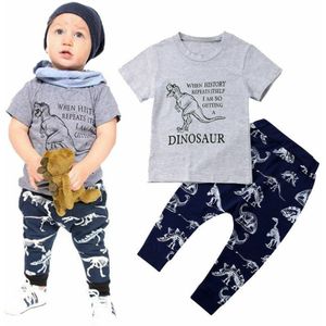 Dinosaurus Kids Baby Jongens Korte Mouw Katoenen T-shirt Tops Lange Broek Broek 2 STUKS Outfits Casual Zomer Kleding Set