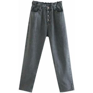 Tangada Mode Vrouwen Losse Jeans Broek Lange Broek Strethy Taille Zakken Knoppen Vrouwelijke Broek 6P7
