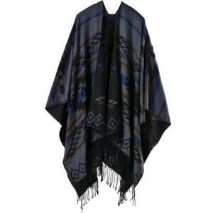 Bohemian vrouwen Herfst Winter Poncho Etnische Sjaal Mode Print Deken kerft Lady Knit Sjaal Kwastje Cape Dikker Pashmina