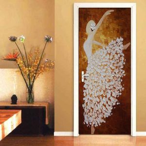 Abstract Dancing Girl Behang Art 3D Deur Sticker Woonkamer Slaapkamer Diy Home Decor Plakken Vinyl Deur Mural Self-lijm