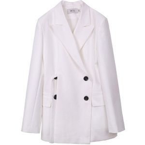 [Ewq] Herfst Dames Wit Double-Breasted Dubbele Split Office Lady Blazer Mode Eenvoudige Retro pak Jas Vrouwen QB89200