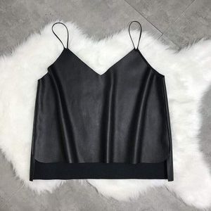 Vangull Mode Zwart Pu Lederen Vest Vrouwen V-hals Lente Solid Trui Vest Vrouwelijke Mouwloze Sling Korte Dames Vest