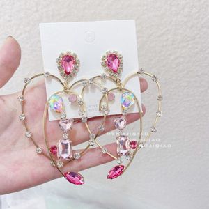 Mengjiqiao Koreaanse Overdreven Hollow Heart Crystal Oorbellen Voor Vrouwen Meisjes Elegante Party Pendientes Sieraden