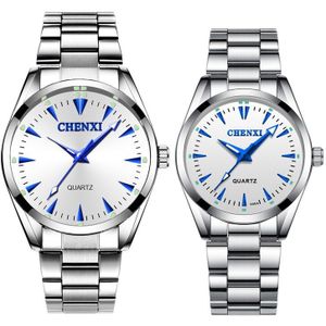 Luxe Chenxi Paar Horloges Roestvrij Staal Zilveren Horloge Voor Vrouwen Mode Toevallige Waterdichte Quartz Horloges Mannen Vrouwen