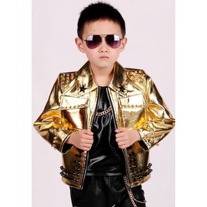 Baby boy kleding mode Goud kinderen leren jas klinknagel rits stage dance kleding modis kids Hip hop bovenkleding Y1232