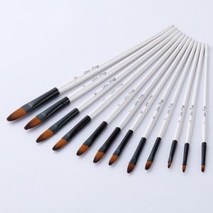 12 Stks/set Nylon Haar Aquarel Kwast Pen Set Voor Leren Diy Houten Handvat Olie Acryl Schilderen Art Penselen Levert