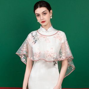 Vrouwen Bruiloft Cape Geborduurde Lace Tulle Vintage Bolero Roze Bruids Formele Beach Shawl Avond Prom Elegante Wrap