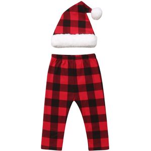 XMAS Pasgeboren Baby Meisjes Jongens Santa Hoed + Plaid Gestreepte Broek Outfits Set Foto Props Kostuum Kid Broek