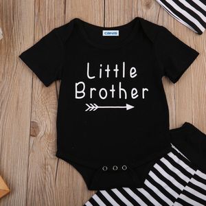 Gloednieuwe Pasgeboren Peuter Baby Baby Boy Brother Romper Korte Mouw Gestreepte Broek Hoed 3 Stks Set Kleding Outfits