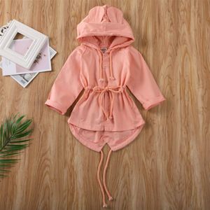 Herfst Lente Baby Jongens Meisjes Baby Trenchcoat Solid Single Breasted Oren Hooded Tops 2 Kleuren