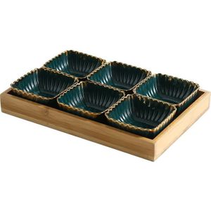 Europese Keramische Schotel Set En Lade Goud Inlay Porselein Dessert Pinda Chips Schotel Servies