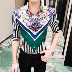 Zomer Gestreepte Print Mannen Shirt Casual Slim Fit Shirts Mannen Jurk Blusa Streetwear Sociale Kleding Camisa Masculina