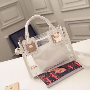 Vrouwelijke Crossbody 2Pcs Schouder Witte Zak Clear Jelly Clutch Portemonnee Transparante Reizen Handtassen Lady Crossbody Voor Vrouwen