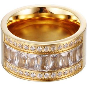 12 Mm Breed Goud Kleur Ring Rvs Bagues Femme Mooie Strass Goedkope Party Engagement Ring Accessoire