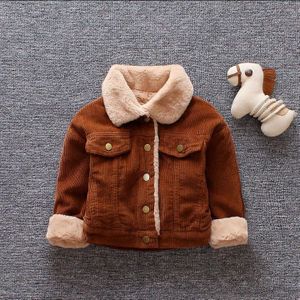 Herfst & Winter Corduroy Jas Baby Meisje & Jongen Kids Jas Cool Bruin Jasje Kleding Effen Dikke gele Jas