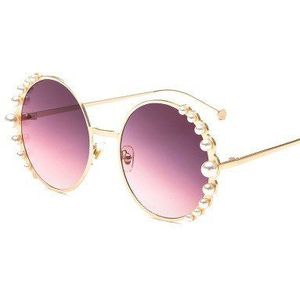 Zonnebril Vrouwen Luxe Parel Zonnebril Vintage Ronde Zonnebril Shades Voor Vrouwen Gold Metal Oculos UV400