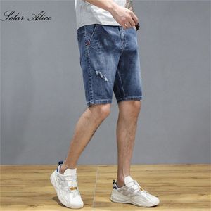 Mannen Zomer Mid-Taille Ripped Vijf-Punt Jeans Met Kleine Voeten Stretch Dunne vijf-Point Rijbroek Jeugd