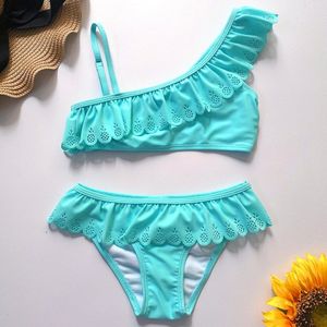 7-14 Jaar Meisje Badpak Kids Hollow Out Tiener Meisje Bikini Set Ruche 2 Stuk Kinderen Badmode Meisje badpak Beachwear