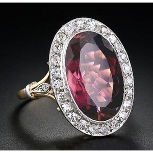 Huitan Prachtige Vrouwen Wedding Party Vinger Ringen Ovale Rode Cz Two Tone Nobele Verjaardagscadeautjes Vrouwelijke Elegante Mode Sieraden