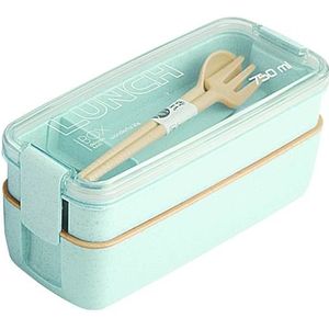 750Ml Gezonde Materiaal 2 Layer Lunchbox Tarwe Stro Bento Dozen Magnetron Servies Voedsel Opslag Container Lunchbox